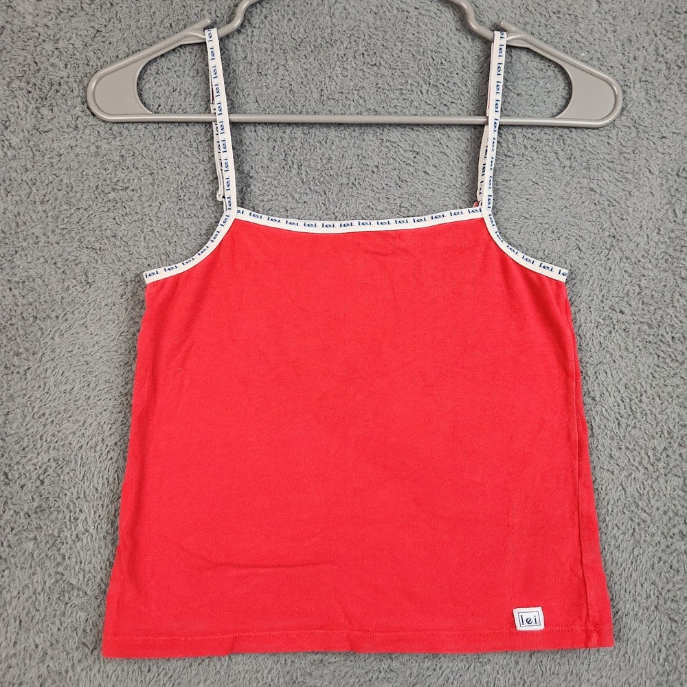 Vintage 90s Y2K LEI Logo Strap Cropped Tank Top Womens Medium Baby Doll Cami